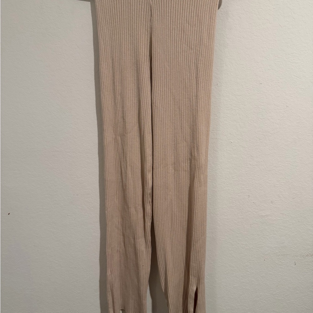 Pink Rose Cream Ribbed Knit Pants Set